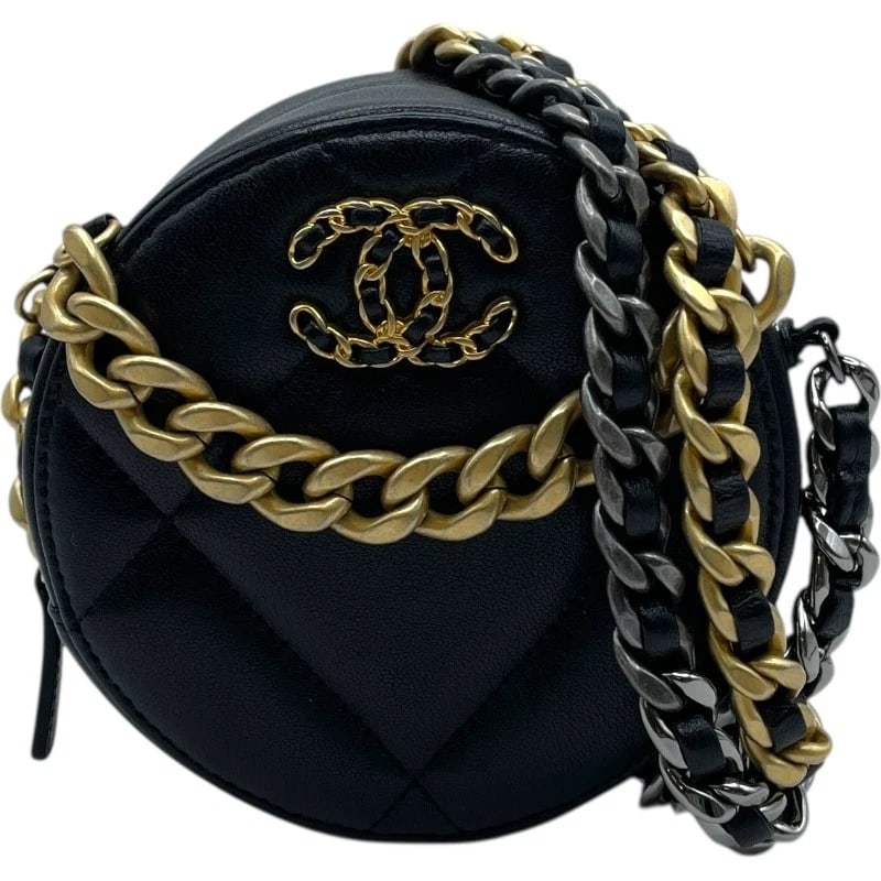 CHANEL 19 ROUND CHAINSHOULDER 2 SHOULDER BAG: CHANEL 19 Round ChainShoulder 2 Shoulder Bag Brand: CHANEL Type: Shoulder Bag Material: lambskin Color: SilverHardware Size: W4.7 x H4.7x D2.0inch Accessories: None Accessories Notice: When