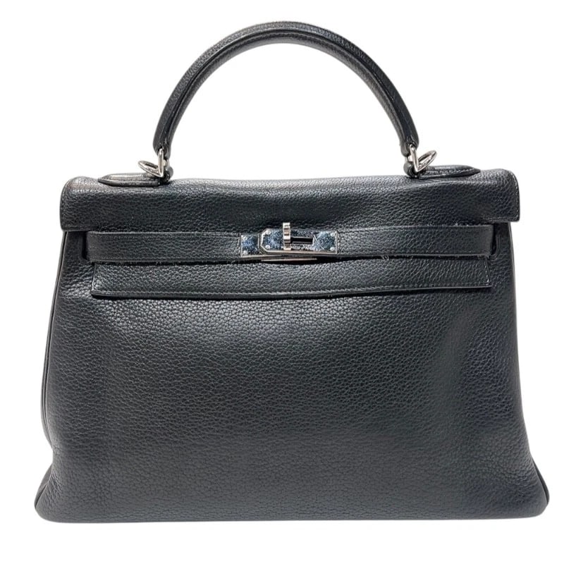 HERMES KELLY 32 INNER STITCHHANDBAG: HERMES Kelly 32 Inner StitchHandbag Brand: HERMES Type: Handbag Material: Taurillon Clemence Color: Black SilverHardware Size: W12.6 x H9.1x D5.1inch Accessories: None Accessories Notice: