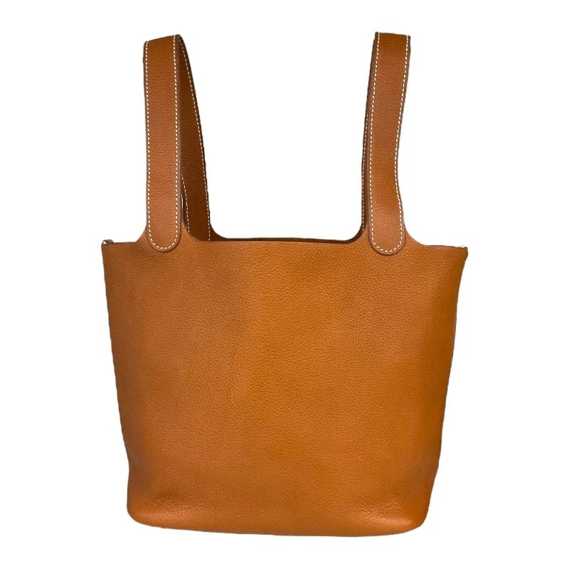 HERMES PICO TAN LOCK MM HANDBAG: HERMES Pico Tan Lock MM Handbag Brand: HERMES Type: Handbag Material: Ballenia fobble Color: SVHardware Size: W8.7 x H8.3x D7.1inch Accessories: None Accessories Notice: When purchasing pr