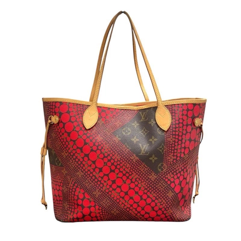 LOUIS VUITTON NEVERFULL MM YAYOI KUSAMA COLLABORATION TOTE BAG: LOUIS VUITTON Neverfull MM Yayoi Kusama collaboration Tote Bag Brand: LOUIS VUITTON Type: Tote Bag Material: Monogram Wave Canvas Color: Rouge Size: W12.2 x H11.2x D6.7inch Accessories: None