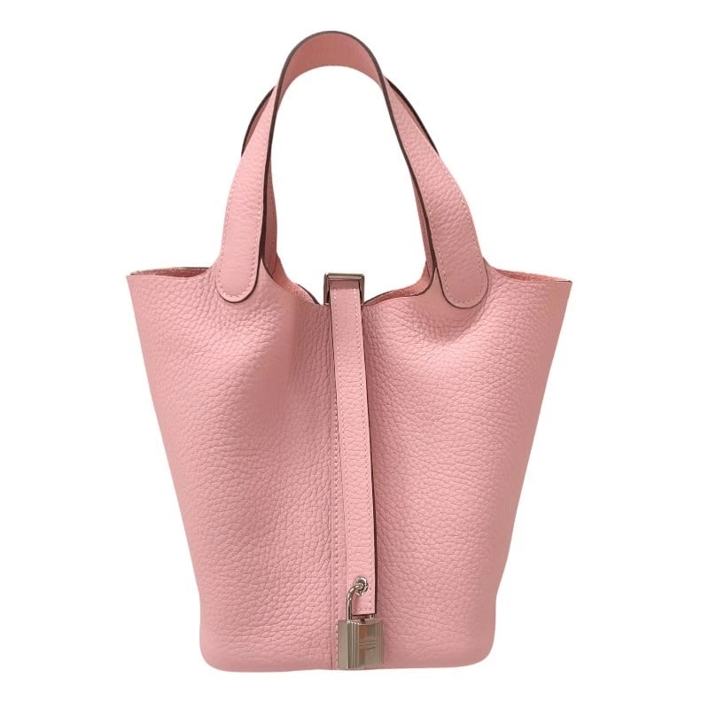 HERMES PICOTAN LOCK PM HANDBAG: HERMES Picotan Lock PM Handbag Brand: HERMES Type: Handbag Material: Taurillon Clemence Color: Rose Sakura SilverHardware Size: W7.1 x H7.1x D5.1inch Accessories: None Accessories Notice: