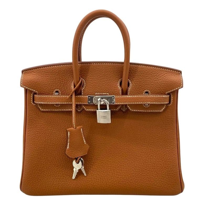 HERMES BIRKIN 25 HANDBAG: HERMES Birkin 25 Handbag Brand: HERMES Type: Handbag Material: Togo Color: Gold SilverHardware Size: W9.8 x H7.9x D4.7inch Accessories: None Accessories Notice: When purchasing pre-owned
