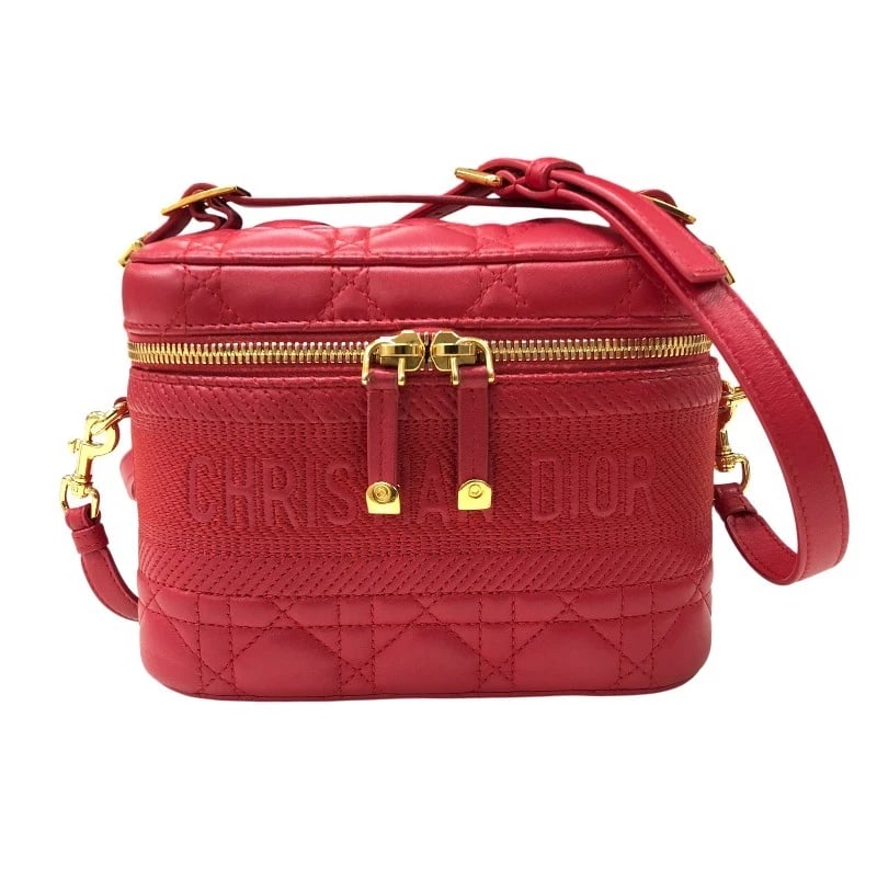 CHRISTIAN DIOR DIOR TRAVEL VANITY SMALL HANDBAG: Christian Dior DIOR TRAVEL Vanity Small Handbag Brand: Christian Dior Type: Handbag Material: cannage lambskin Color: Red Size: W7.3 x H5.1x D4.1inch Shoulder:48.0inch Accessories: None Ac
