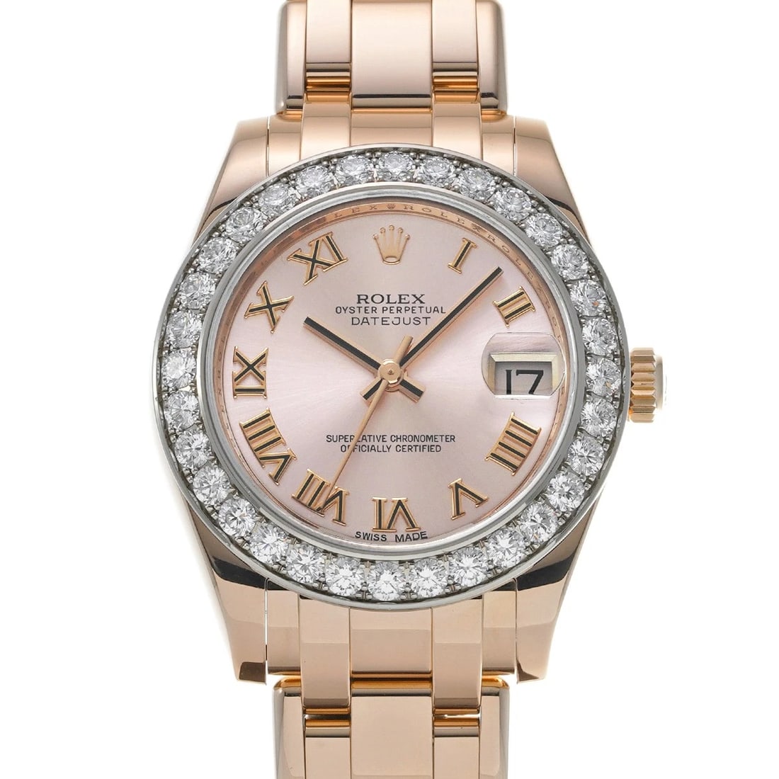 ROLEX DATEJUST PEARLMASTER PINK WATCH: ROLEX Datejust Pearlmaster pink Watch Brand: ROLEX Type: Wristwatch Material: Band Material Everrose gold, Case Material Everrose gold Color: Dial Color pink Size: ??Case? H/about 34mm W/about