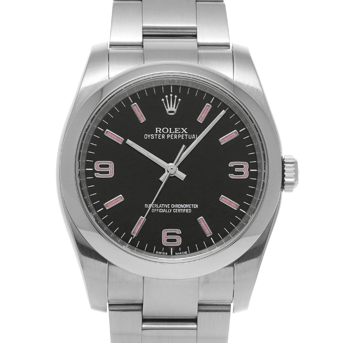 ROLEX OYSTER PERPETUAL BLACK WATCH: ROLEX Oyster Perpetual black Watch Brand: ROLEX Type: Wristwatch Material: Band Material Stainless steel, Case Material Stainless steel Color: Dial Color black Size: ??Case? H/about 36mm