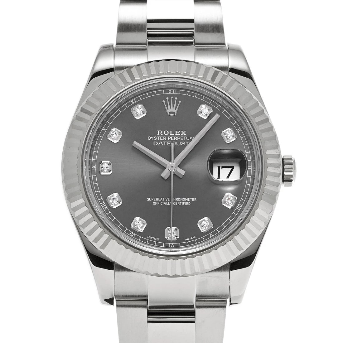 ROLEX DATEJUST SLATE DIAMOND WATCH: ROLEX Datejust slate diamond Watch Brand: ROLEX Type: Wristwatch Material: Band Material Stainless steel, Case Material Stainless steel Color: Dial Color slate/diamond Size: ??Case? H/about