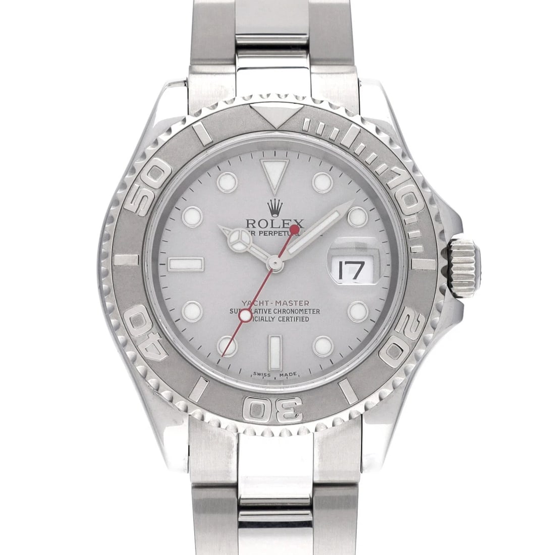 ROLEX YACHT MASTER ROLESIUM GRAY WATCH: ROLEX Yacht Master Rolesium gray Watch Brand: ROLEX Type: Wristwatch Material: Band Material Stainless steel, Case Material Stainless steel Color: Dial Color gray Size: ??Case? H/about 40mm