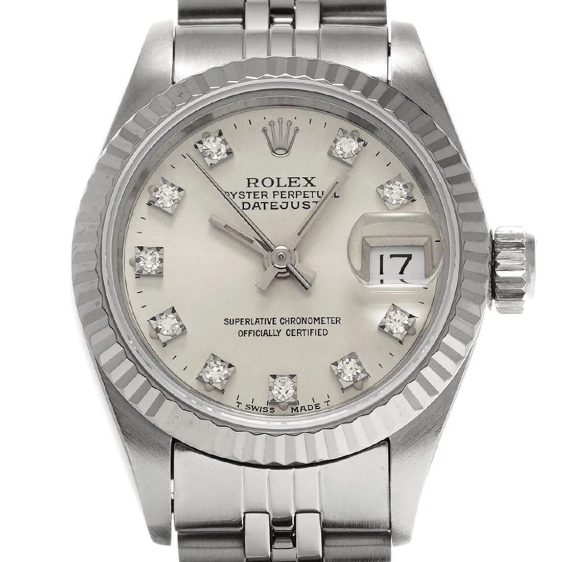 ROLEX DATEJUST SILVER DIAMOND WATCH - 4