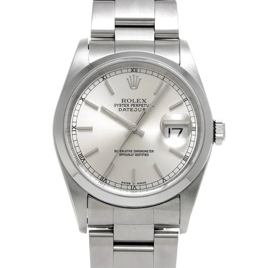 ROLEX DATEJUST SILVER WATCH: ROLEX Datejust Silver Watch Brand: ROLEX Type: Wristwatch Material: Band Material Stainless steel, Case Material Stainless steel Color: Dial Color Silver Size: ??Case? H/about 36mm W/about 36mm D/