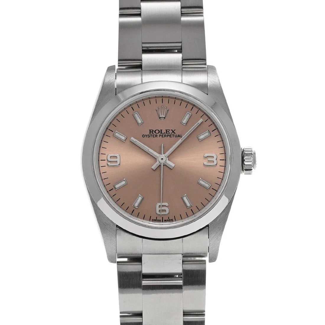 ROLEX OYSTER PERPETUAL PINK WATCH: ROLEX Oyster Perpetual pink Watch Brand: ROLEX Type: Wristwatch Material: Band Material Stainless steel, Case Material Stainless steel Color: Dial Color pink Size: ??Case? H/about 31mm W/about