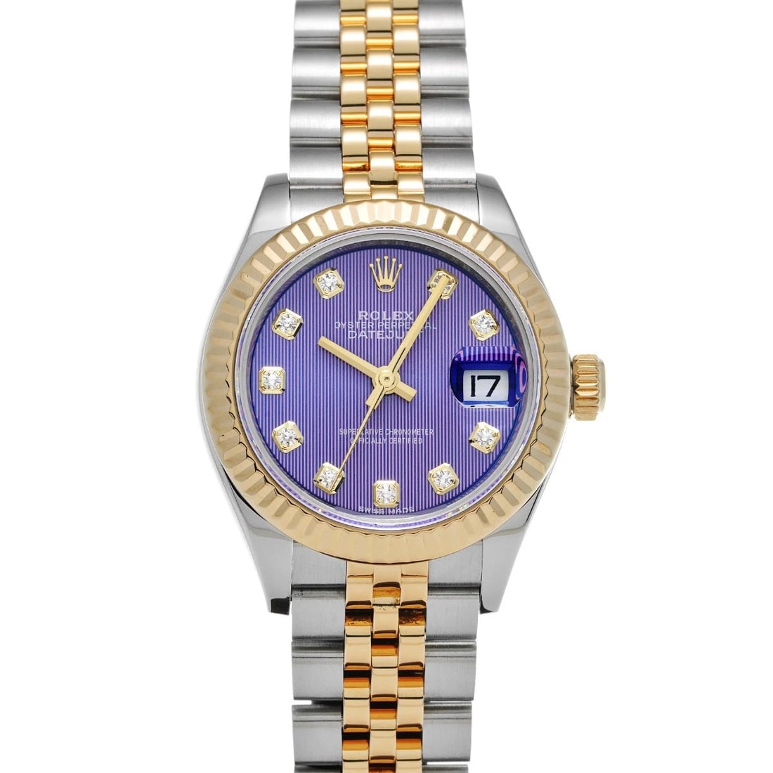 ROLEX DATEJUST LAVENDER TAPESTRY DIAMOND WATCH: ROLEX Datejust lavender tapestry diamond Watch Brand: ROLEX Type: Wristwatch Material: Band Material Stainless steel/Yellow Gold, Case Material Stainless steel Color: Dial Color lavender