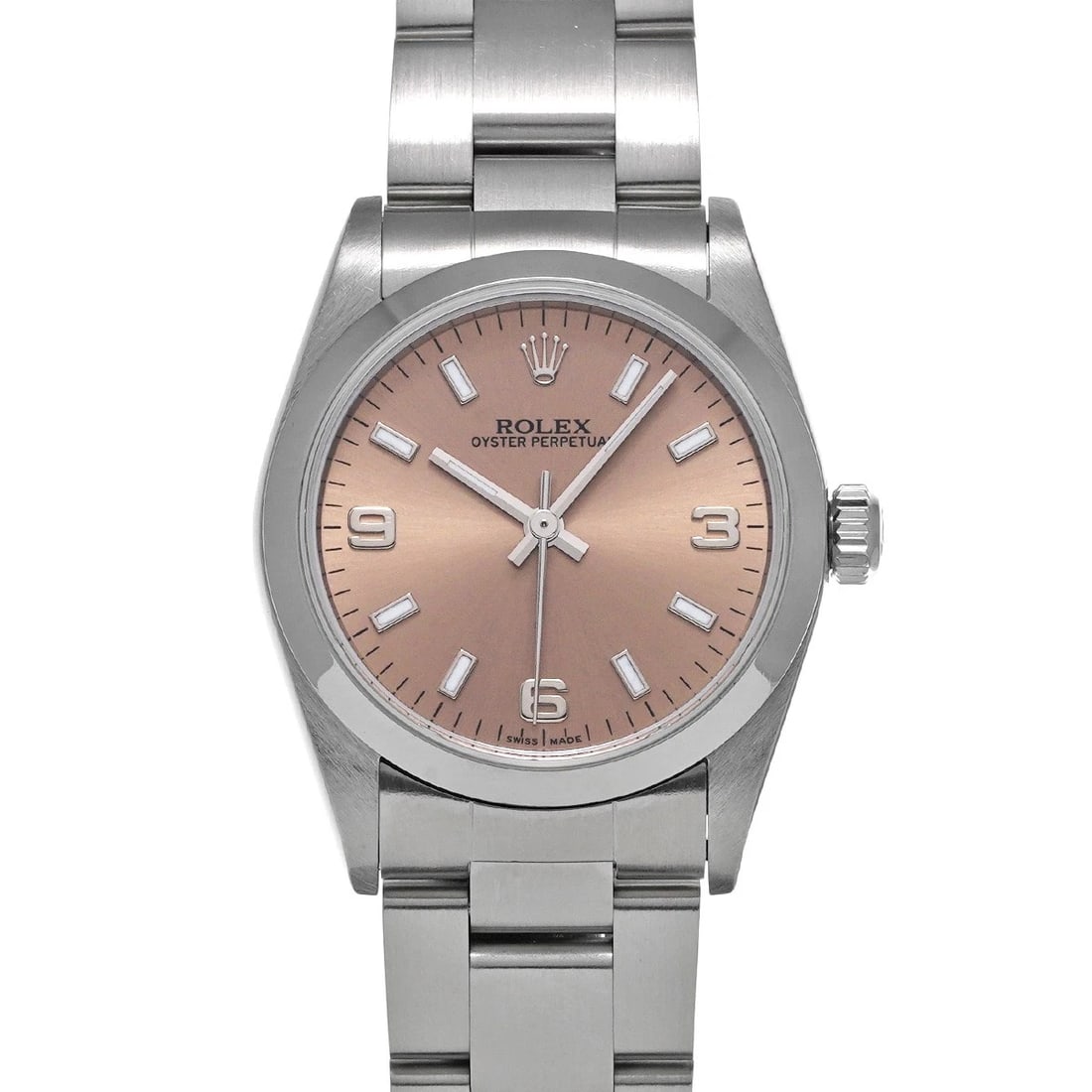 ROLEX OYSTER PERPETUAL PINK WATCH: ROLEX Oyster Perpetual pink Watch Brand: ROLEX Type: Wristwatch Material: Band Material Stainless steel, Case Material Stainless steel Color: Dial Color pink Size: ??Case? H/about 31mm W/about