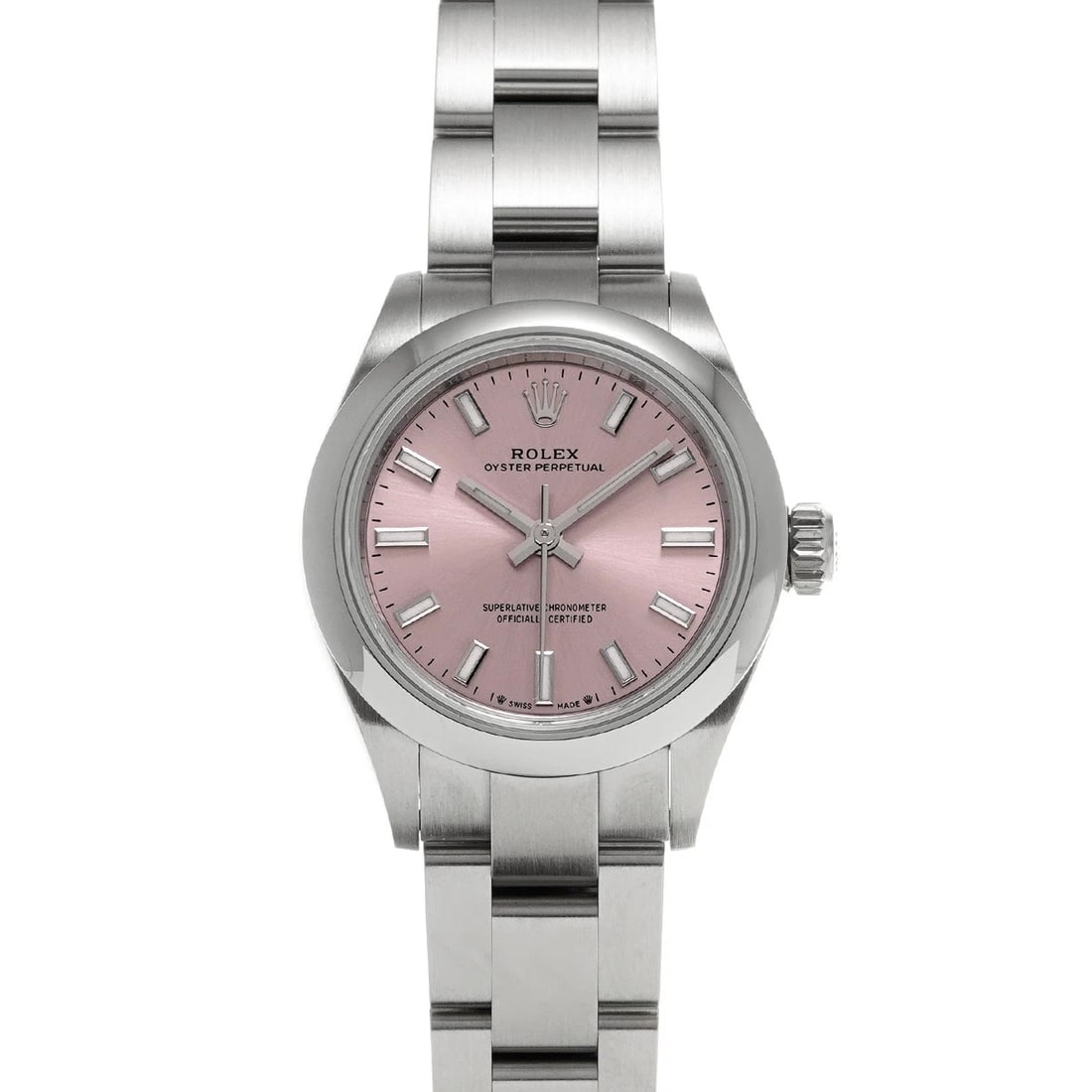 ROLEX OYSTER PERPETUAL PINK WATCH: ROLEX Oyster Perpetual pink Watch Brand: ROLEX Type: Wristwatch Material: Band Material Stainless steel, Case Material Stainless steel Color: Dial Color pink Size: ??Case? H/about 28mm W/about