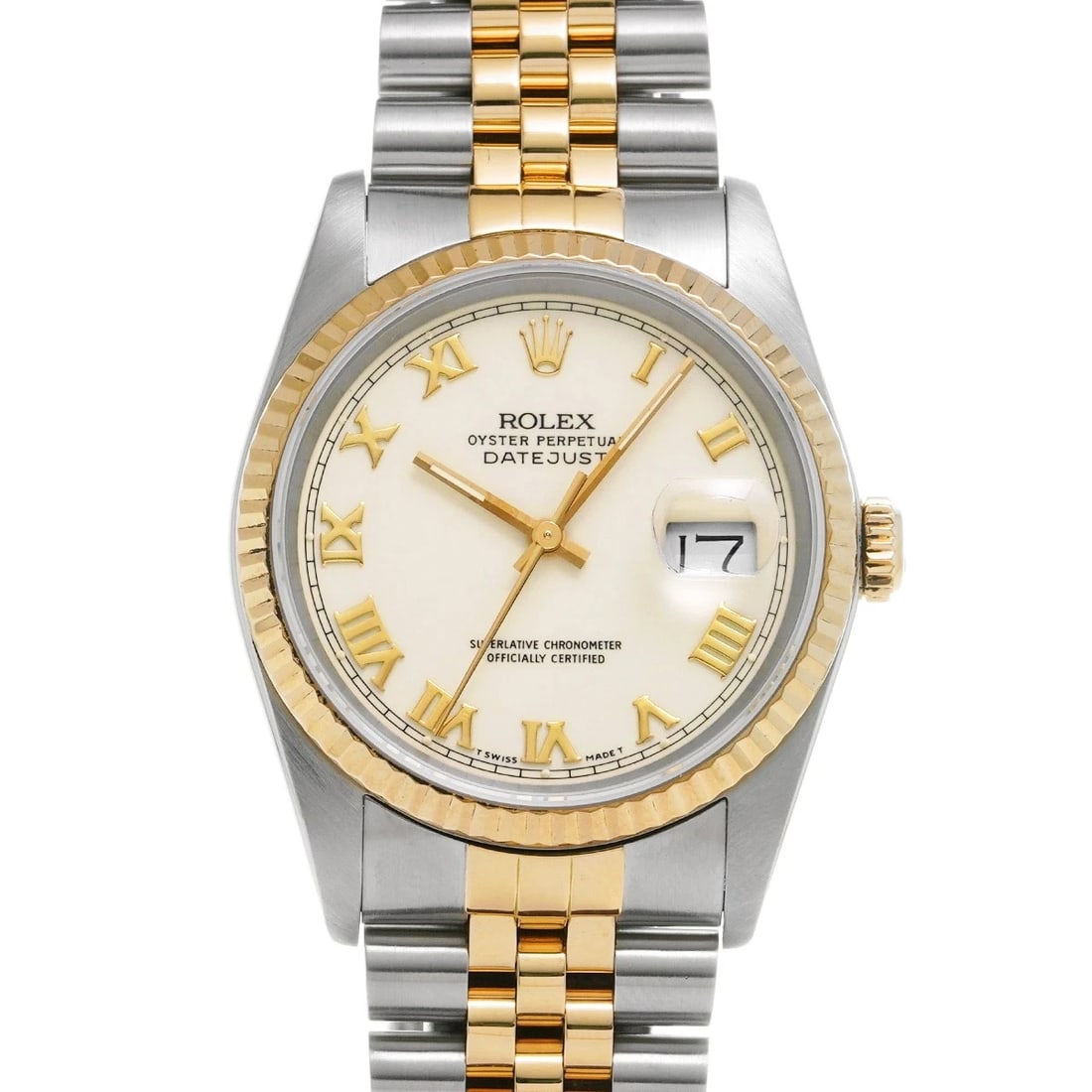 ROLEX DATEJUST IVORY WATCH: ROLEX Datejust Ivory Watch Brand: ROLEX Type: Wristwatch Material: Band Material Stainless steel/Yellow Gold, Case Material Stainless steel Color: Dial Color Ivory Size: ??Case? H/about 36mm