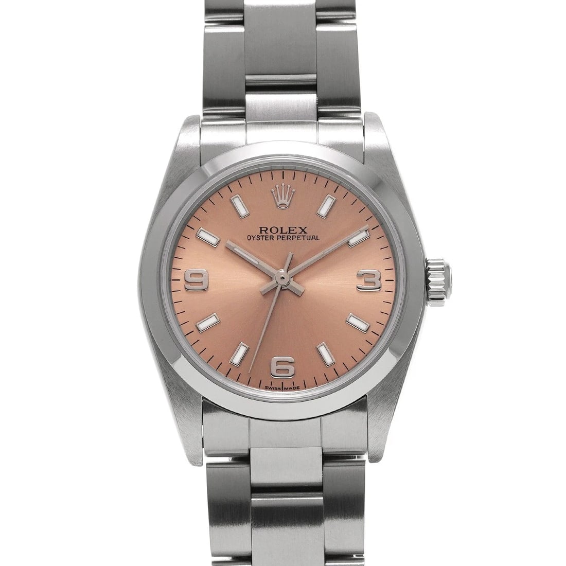 ROLEX OYSTER PERPETUAL PINK WATCH: ROLEX Oyster Perpetual pink Watch Brand: ROLEX Type: Wristwatch Material: Band Material Stainless steel, Case Material Stainless steel Color: Dial Color pink Size: ??Case? H/about 31mm W/about