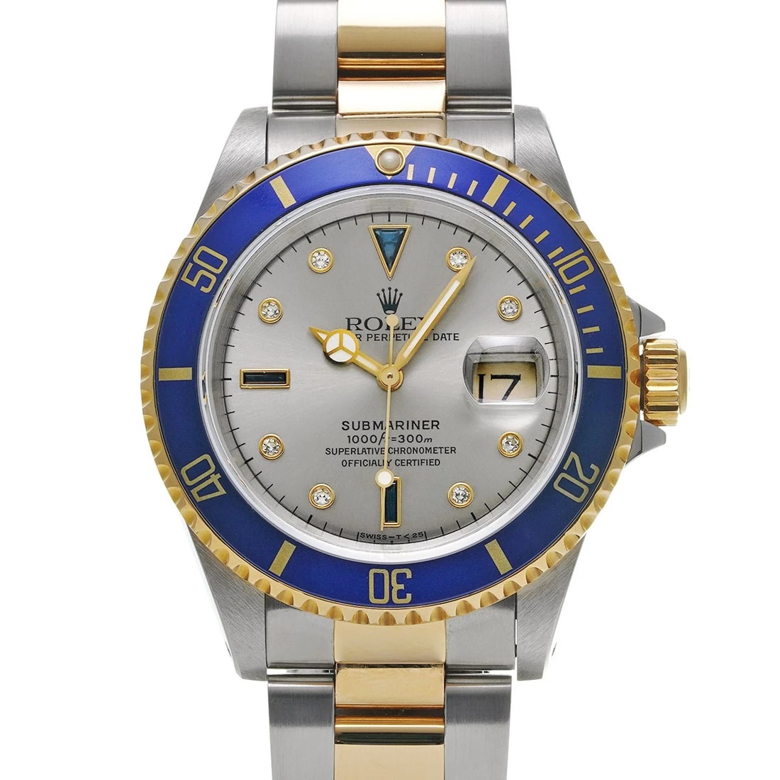 ROLEX SUBMARINER GRAY SAPPHIRE DIAMOND WATCH: ROLEX Submariner gray Sapphire diamond Watch Brand: ROLEX Type: Wristwatch Material: Band Material Stainless steel/Yellow Gold, Case Material Stainless steel Color: Dial Color gray/Sapphire /