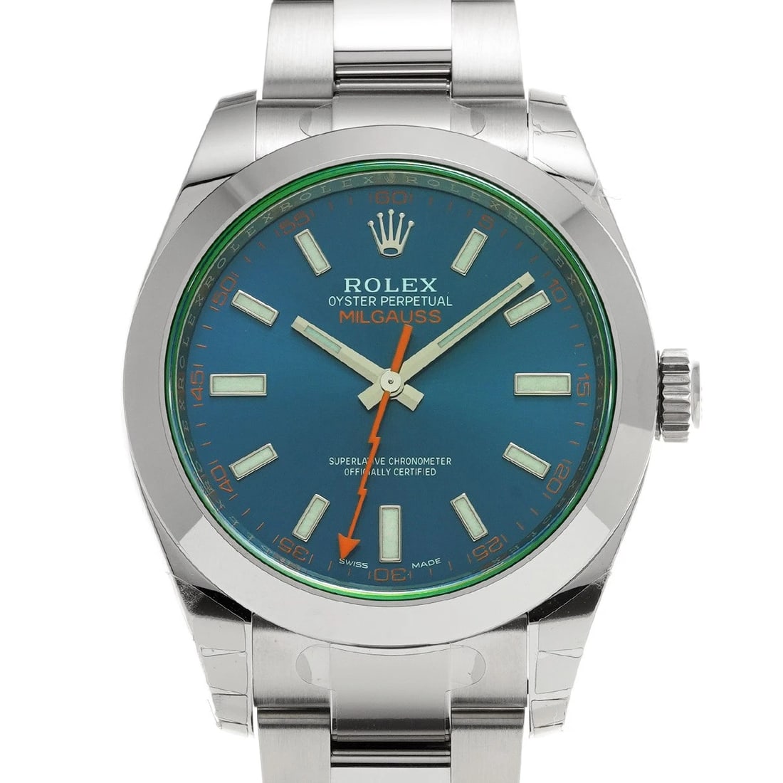 ROLEX MILGAUSS BLUE WATCH: ROLEX Milgauss Blue Watch Brand: ROLEX Type: Wristwatch Material: Band Material Stainless steel, Case Material Stainless steel Color: Dial Color Z Blue Size: ??Case? H/about 40mm W/about 40mm
