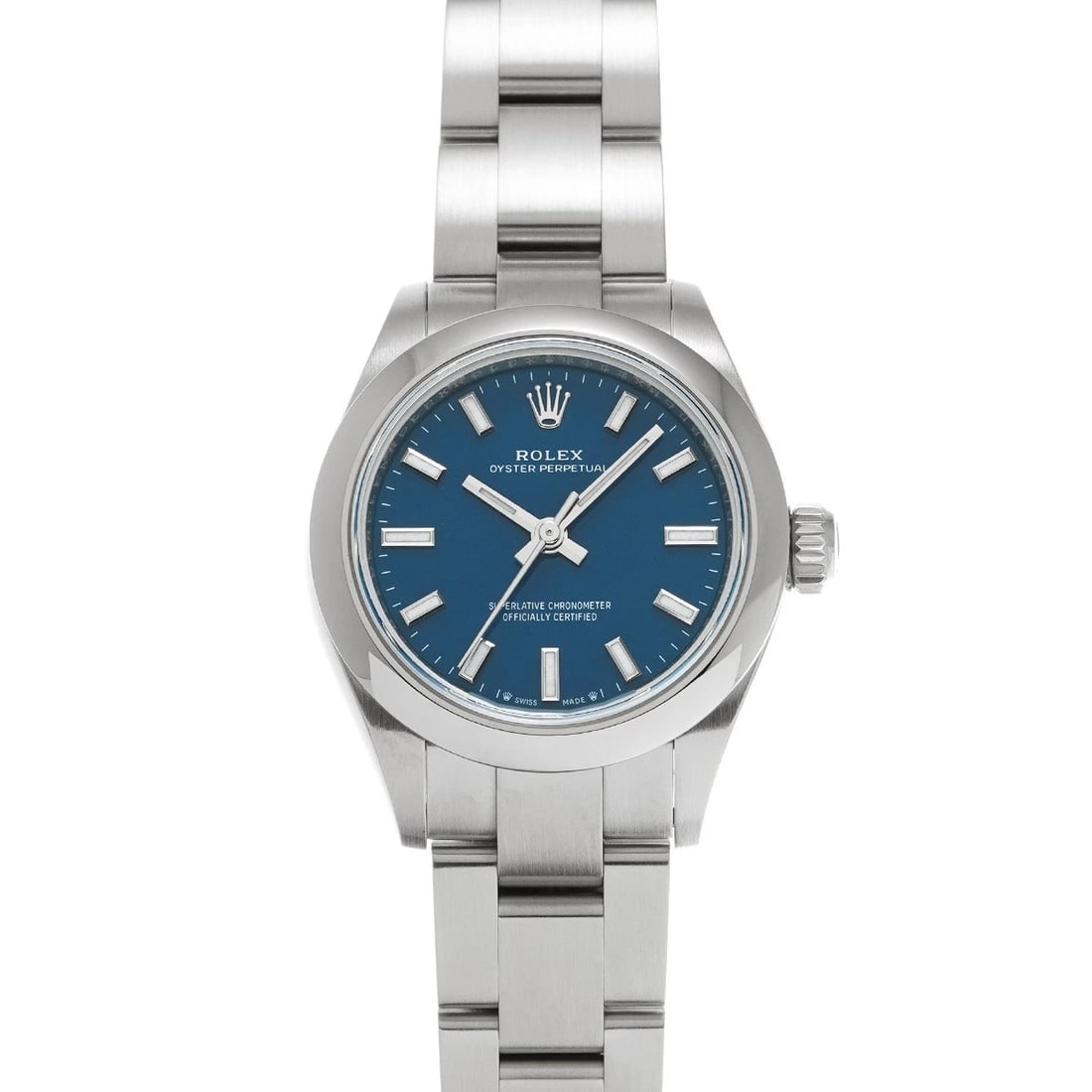 ROLEX OYSTER PERPETUAL MED BLUE WATCH: ROLEX Oyster Perpetual Med Blue Watch Brand: ROLEX Type: Wristwatch Material: Band Material Stainless steel, Case Material Stainless steel Color: Dial Color Med Blue Size: ??Case? H/about 28mm