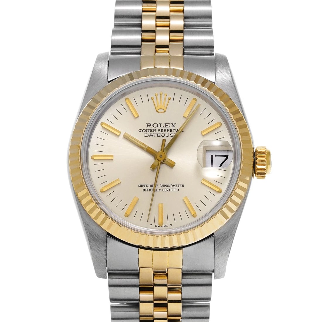 ROLEX DATEJUST SILVER WATCH: ROLEX Datejust Silver Watch Brand: ROLEX Type: Wristwatch Material: Band Material Stainless steel/Yellow Gold, Case Material Stainless steel Color: Dial Color Silver Size: ??Case? H/about 31mm