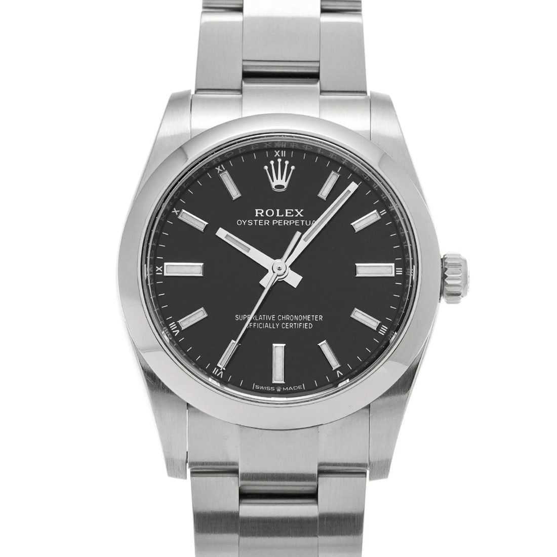 ROLEX OYSTER PERPETUAL BRIGHT BLACK WATCH: ROLEX Oyster Perpetual Bright black Watch Brand: ROLEX Type: Wristwatch Material: Band Material Stainless steel, Case Material Stainless steel Color: Dial Color Bright black Size: ??Case?