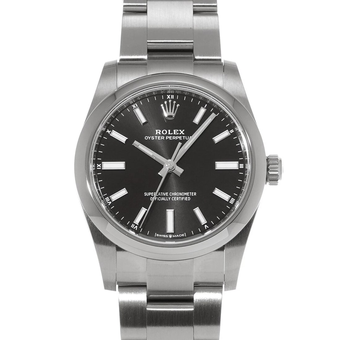 ROLEX OYSTER PERPETUAL BRIGHT BLACK WATCH: ROLEX Oyster Perpetual Bright black Watch Brand: ROLEX Type: Wristwatch Material: Band Material Stainless steel, Case Material Stainless steel Color: Dial Color Bright black Size: ??Case?