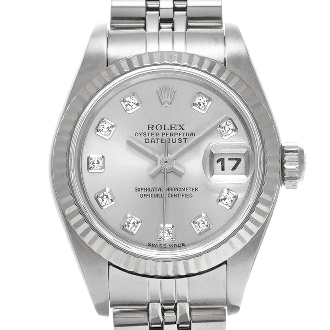 ROLEX DATEJUST SILVER DIAMOND WATCH - 4