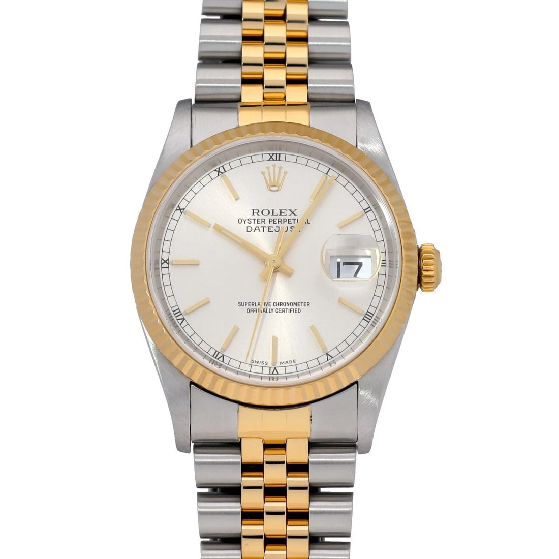 ROLEX DATEJUST SILVER WATCH: ROLEX Datejust Silver Watch Brand: ROLEX Type: Wristwatch Material: Band Material Stainless steel/Yellow Gold, Case Material Stainless steel Color: Dial Color Silver Size: ??Case? H/about 36mm