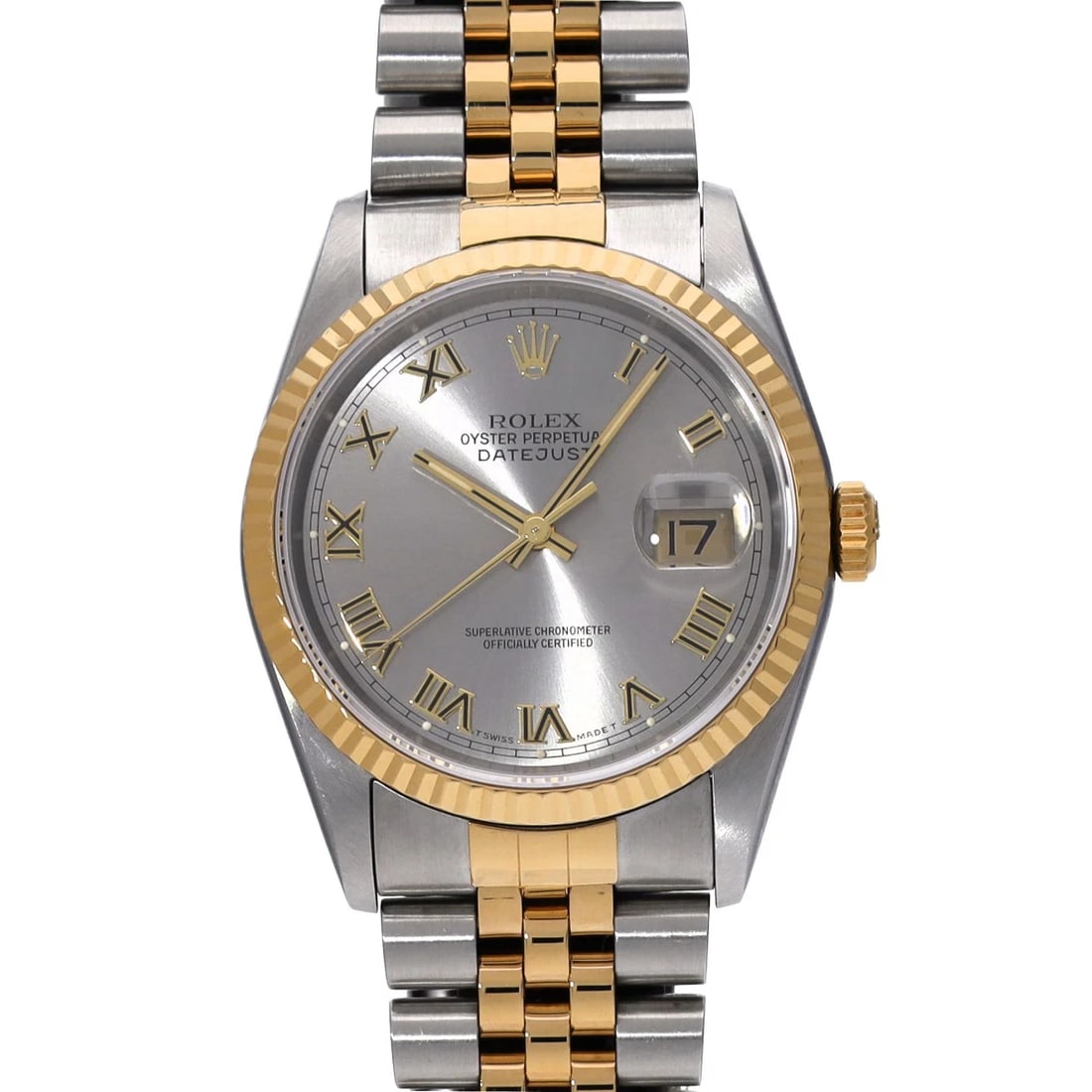 ROLEX DATEJUST GRAY WATCH: ROLEX Datejust gray Watch Brand: ROLEX Type: Wristwatch Material: Band Material Stainless steel/Yellow Gold, Case Material Stainless steel Color: Dial Color gray Size: ??Case? H/about 36mm