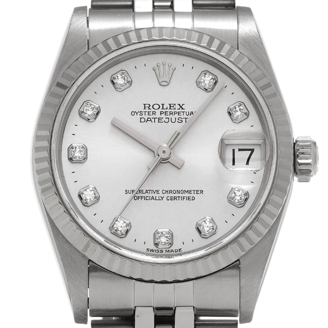 ROLEX DATEJUST SILVER DIAMOND WATCH - 4