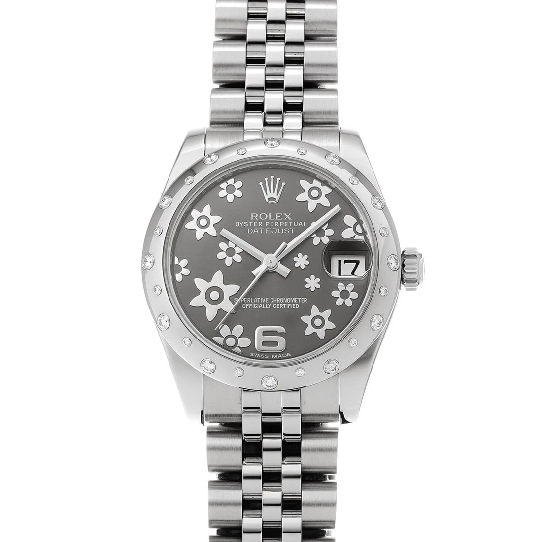 ROLEX DATEJUST GRAY FLOWER WATCH: ROLEX Datejust Gray flower Watch Brand: ROLEX Type: Wristwatch Material: Band Material Stainless steel, Case Material Stainless steel Color: Dial Color Gray flower Size: ??Case? H/about 31mm