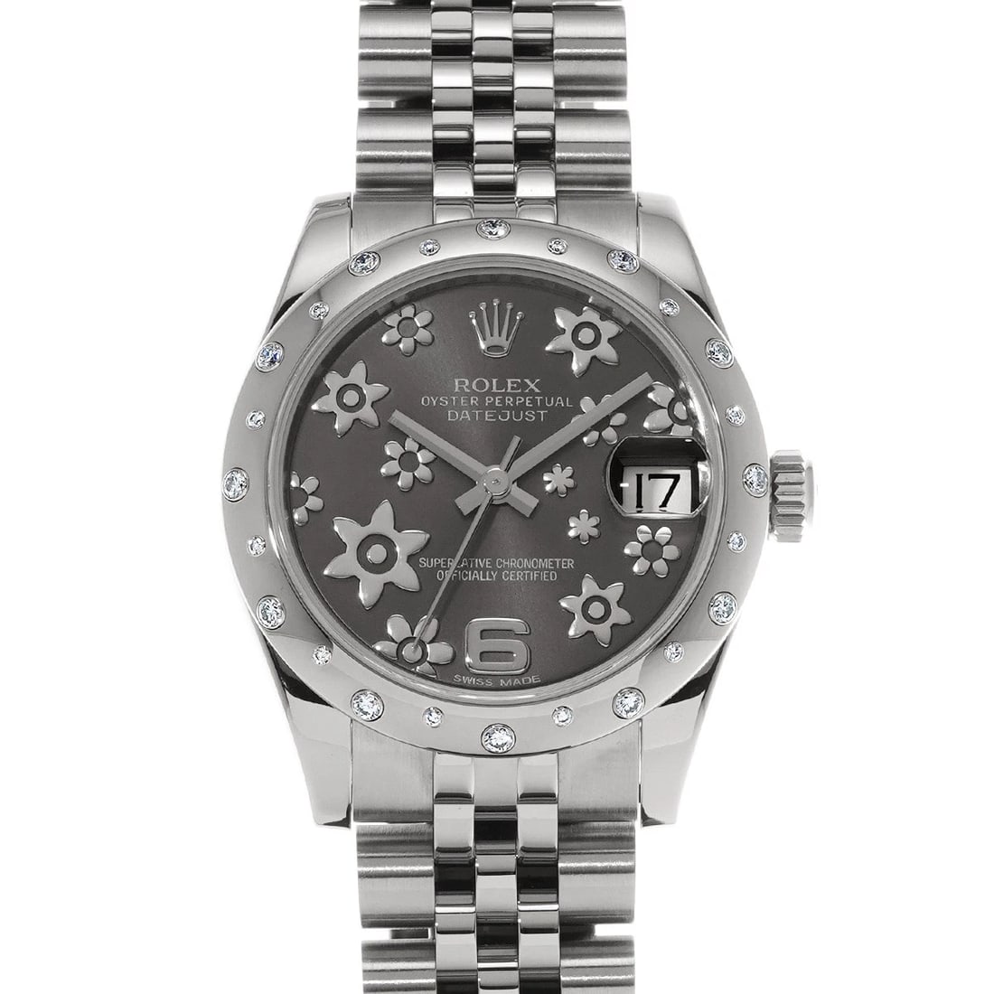 ROLEX DATEJUST GRAY FLOWER WATCH: ROLEX Datejust Gray flower Watch Brand: ROLEX Type: Wristwatch Material: Band Material Stainless steel, Case Material Stainless steel Color: Dial Color Gray flower Size: ??Case? H/about 31mm