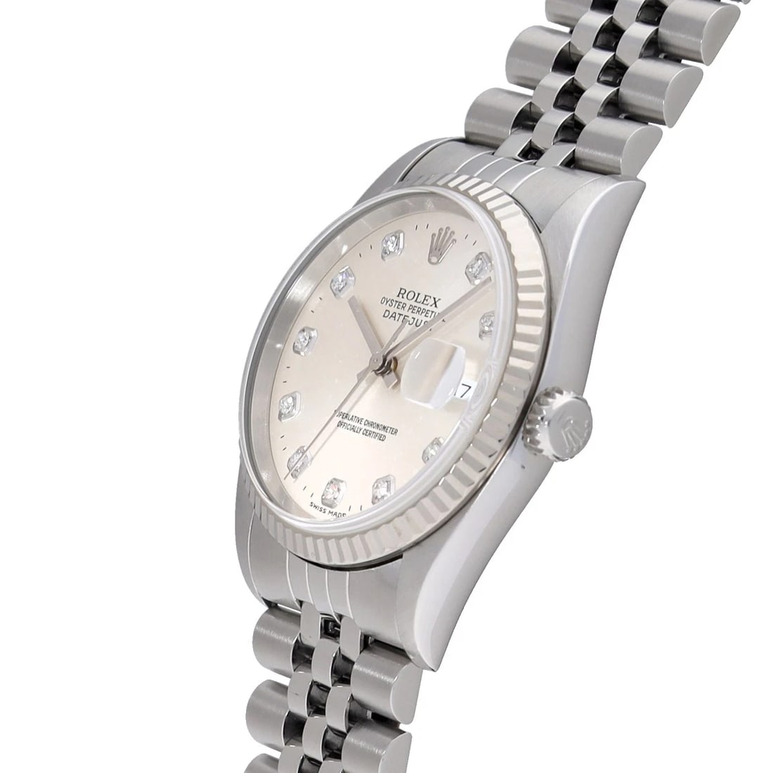 ROLEX DATEJUST SILVER DIAMOND WATCH - 2