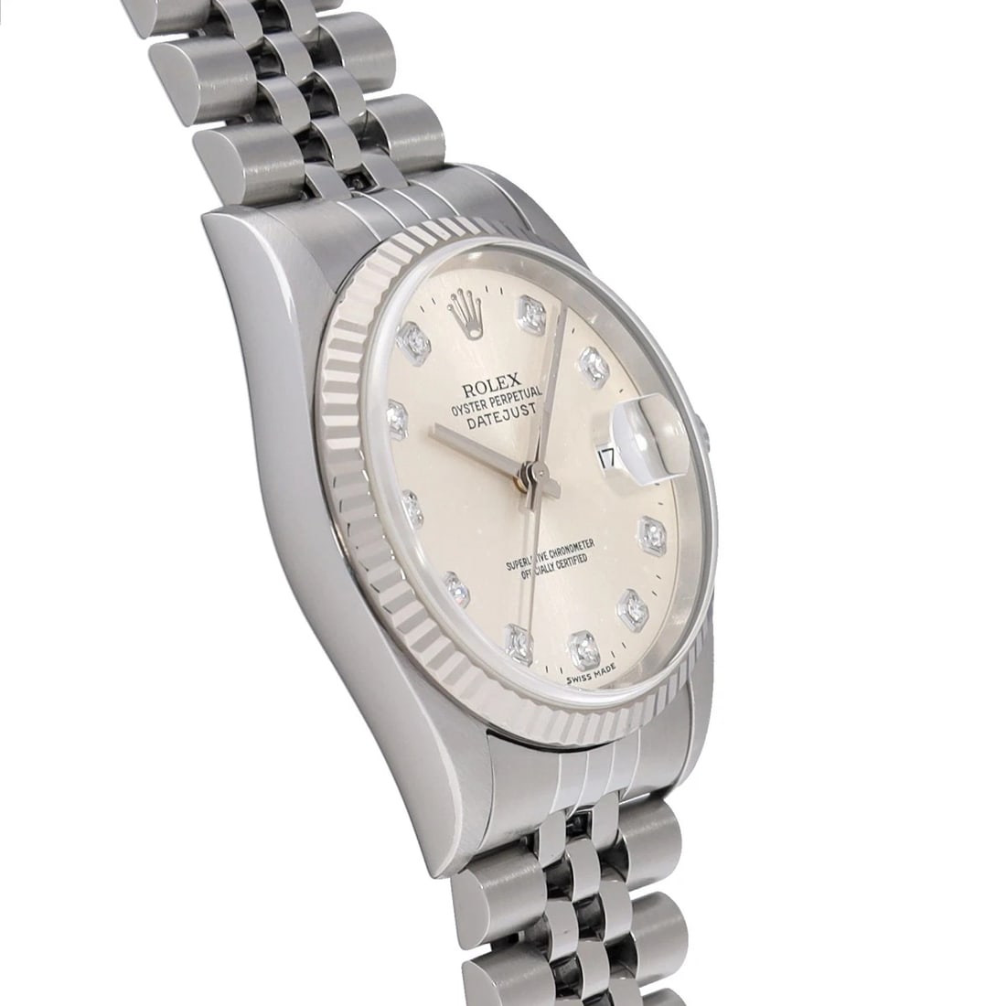 ROLEX DATEJUST SILVER DIAMOND WATCH - 3