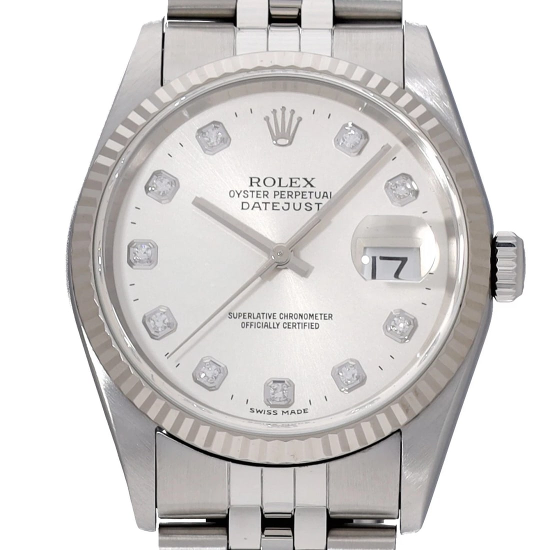 ROLEX DATEJUST SILVER DIAMOND WATCH - 4