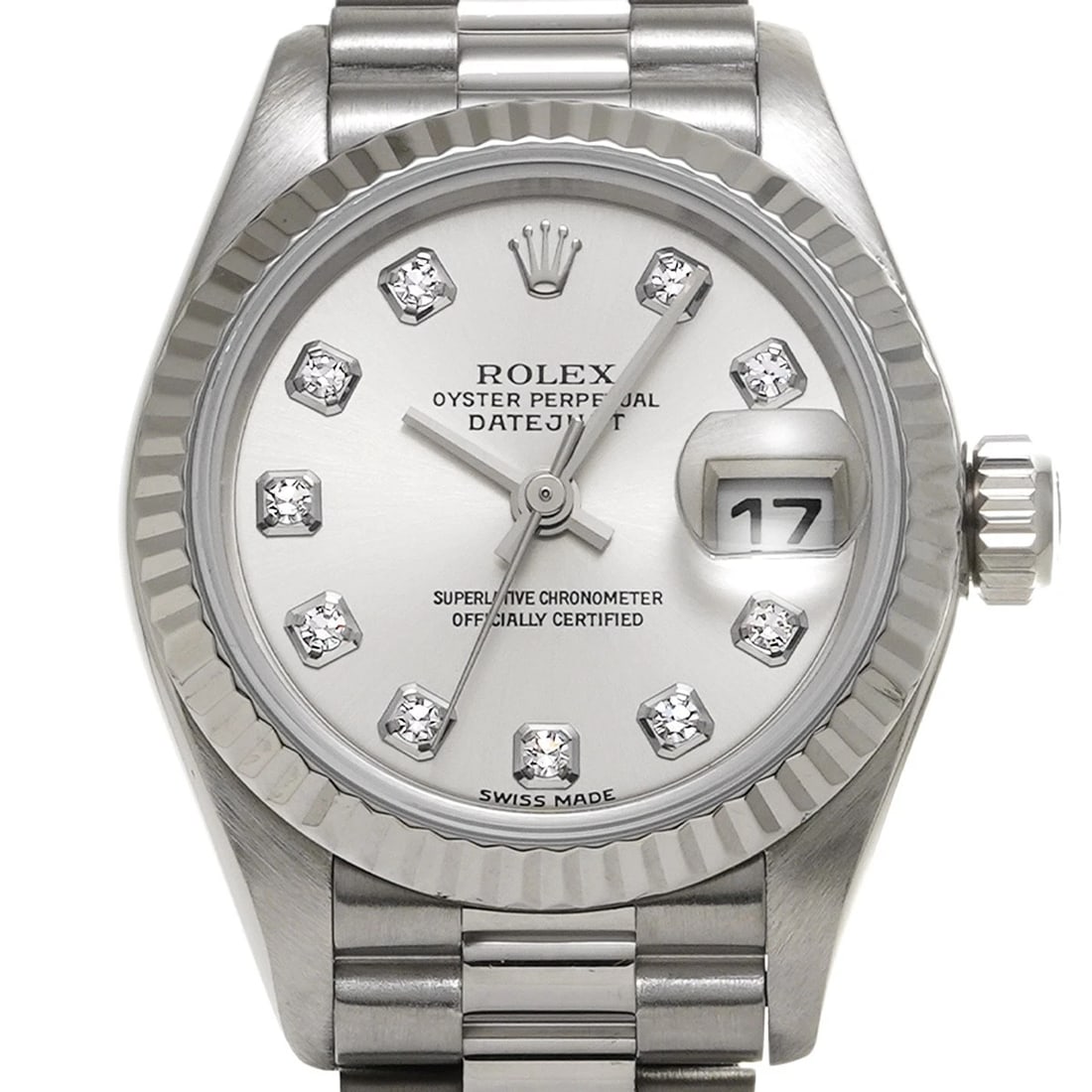 ROLEX DATEJUST SILVER DIAMOND WATCH - 4