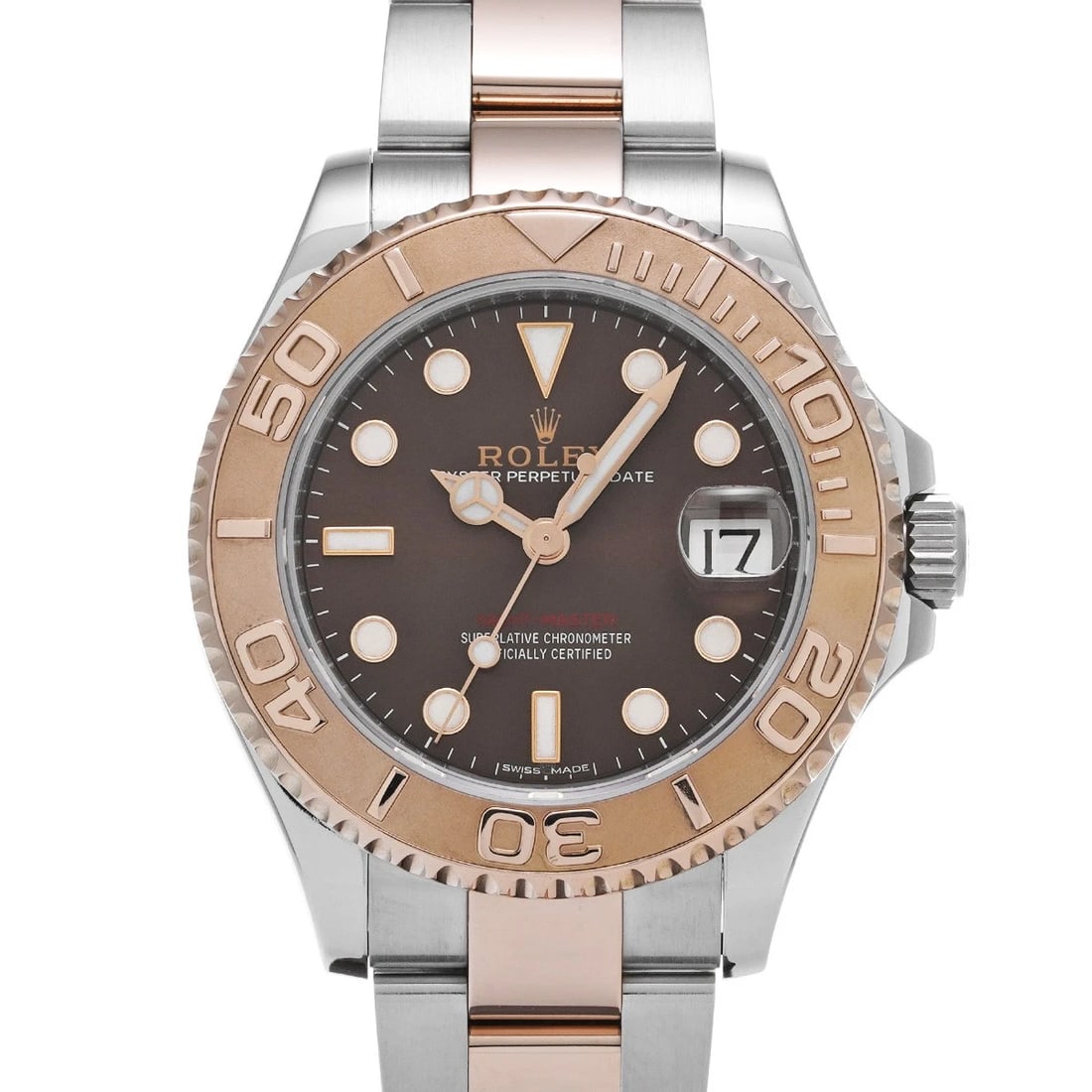 ROLEX YACHT MASTER CHOCOLATE BROWN WATCH: ROLEX Yacht Master Chocolate brown Watch Brand: ROLEX Type: Wristwatch Material: Band Material Stainless steel/Everrose gold, Case Material Stainless steel Color: Dial Color Chocolate brown Size:
