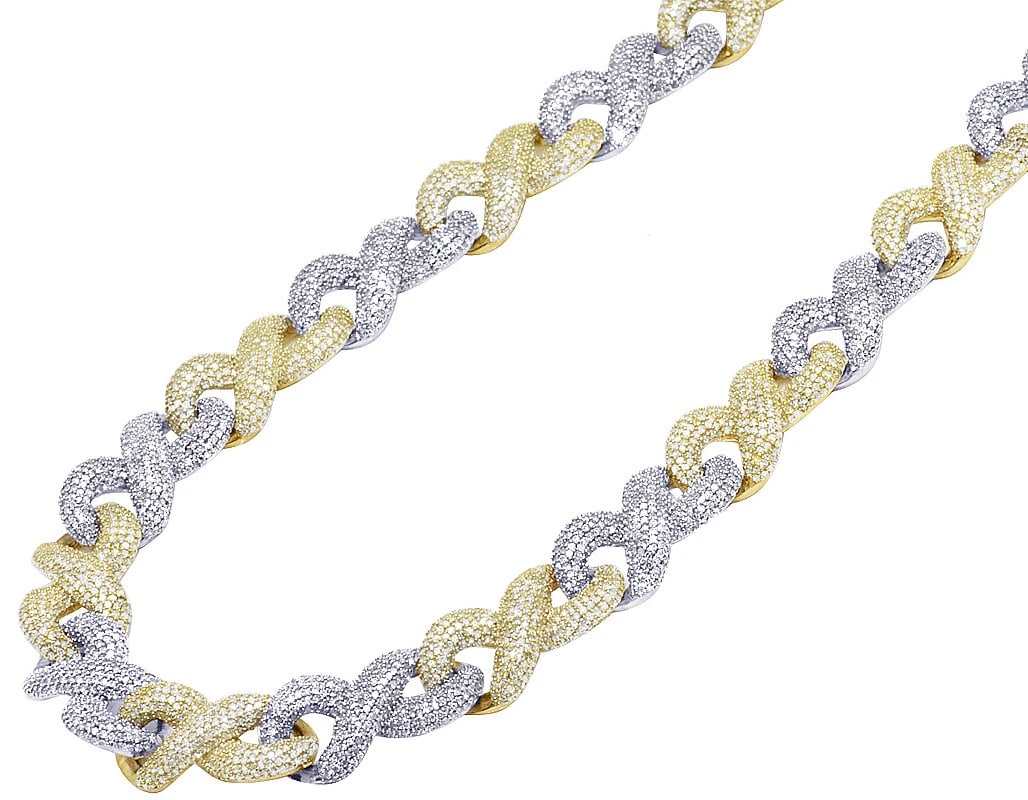 TWO-TONE YELLOW/ WHITE GOLD INFINITY CUBAN REAL DIAMOND CHAIN: Two-Tone Yellow/ White Gold Infinity Cuban Real Diamond Chain Brand: None Type: Necklace Material: 10k Multi-Tone Gold Main Stone/Creation Natural Color: Multi-Tone Size: Length 18" Width 12mm