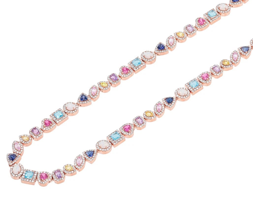 PRISMATIC RAINBOW MULTI-GEMS REAL DIAMONDS NECKLACE (1 of 2)