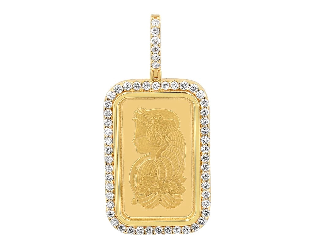 24K SUISSE LADY FORTUNA GOLD BAR DIAMOND FRAME PENDANT (1 of 2)