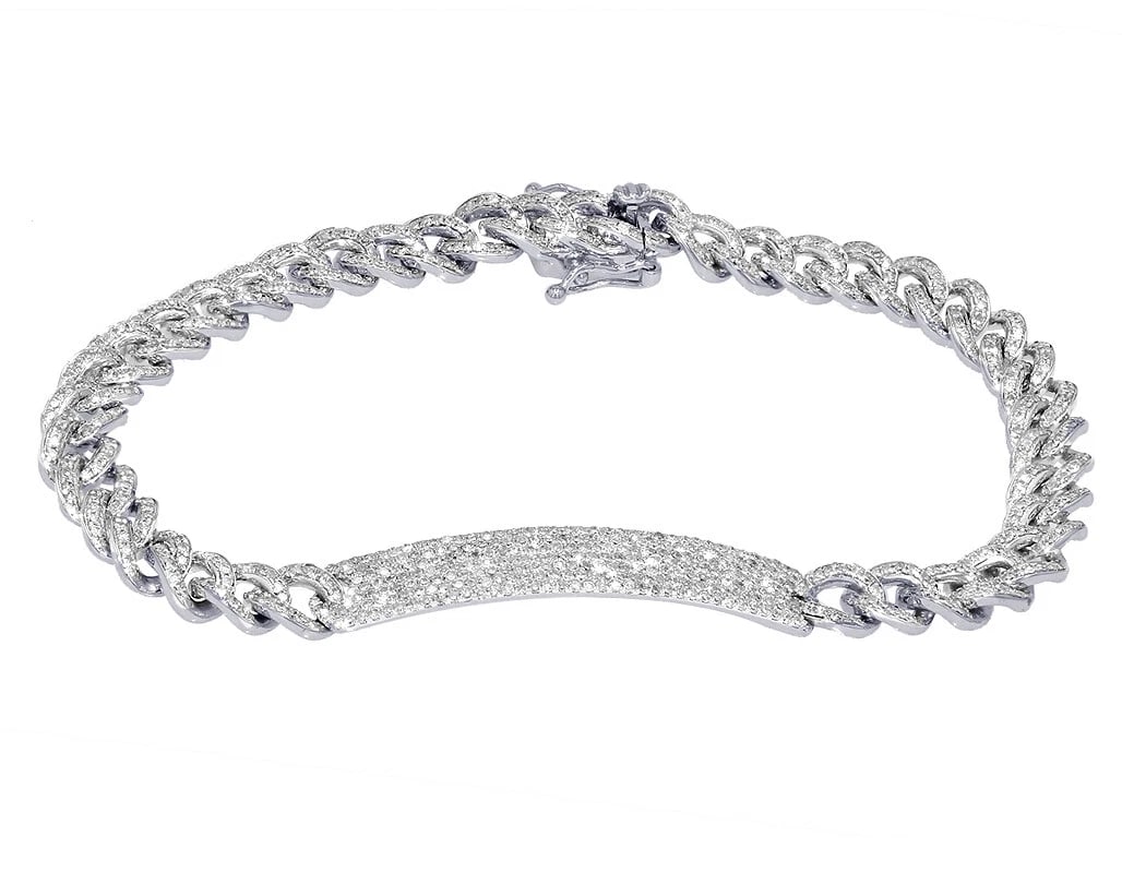 DIAMOND BAR CUBAN LINK BRACELET 14K WHITE GOLD: Diamond Bar Cuban Link Bracelet 14K White Gold Brand: None Type: Bracelet Material: 14k White Gold Color: White Gold Size: Dimension 6MM 7" Accessories: None Accessories Notice: When purch