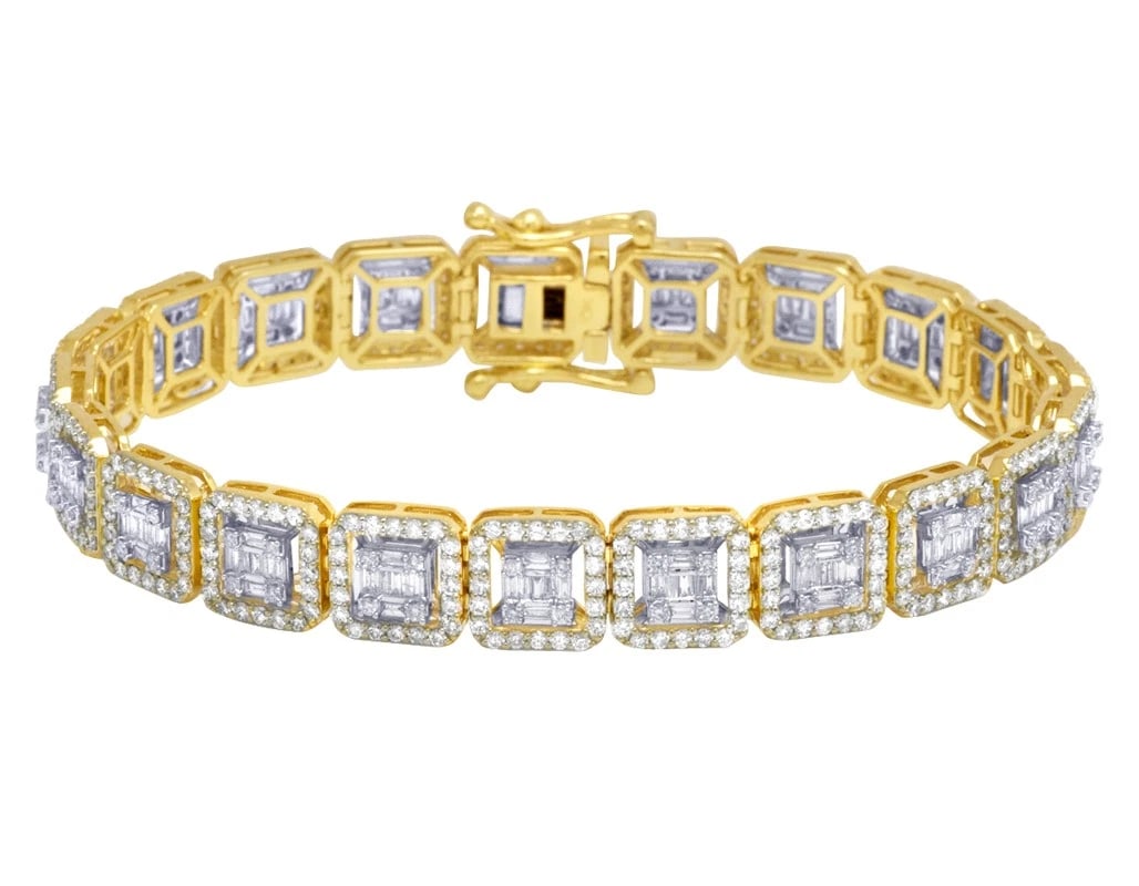 REAL 10K YELLOW/ WHITE GOLD GENUINE DIAMOND BRACELET: Real 10K Yellow/ White Gold Genuine Diamond Bracelet Brand: None Type: Bracelet Material: 10k Yellow Gold Main Stone/Creation Natural Color: Yellow Gold Size: Dimension 10MM, 8.5" Accessories: No