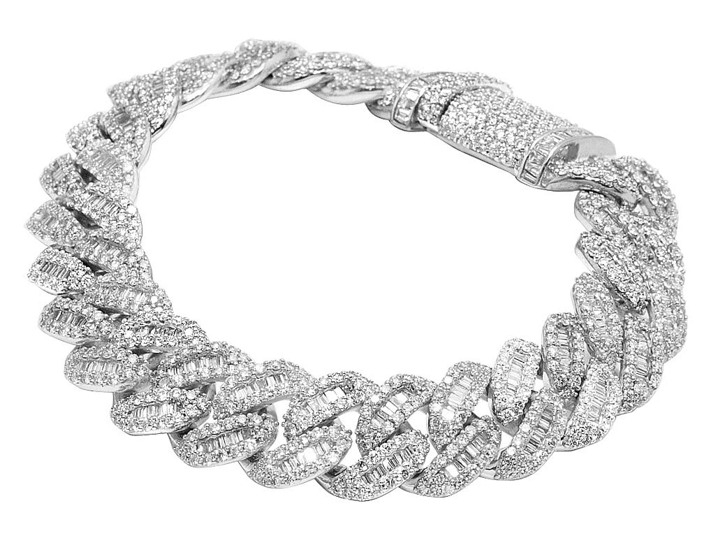 10K WHITE GOLD BAGUETTE DIAMOND MIAMI CUBAN BRACELET (1 of 2)