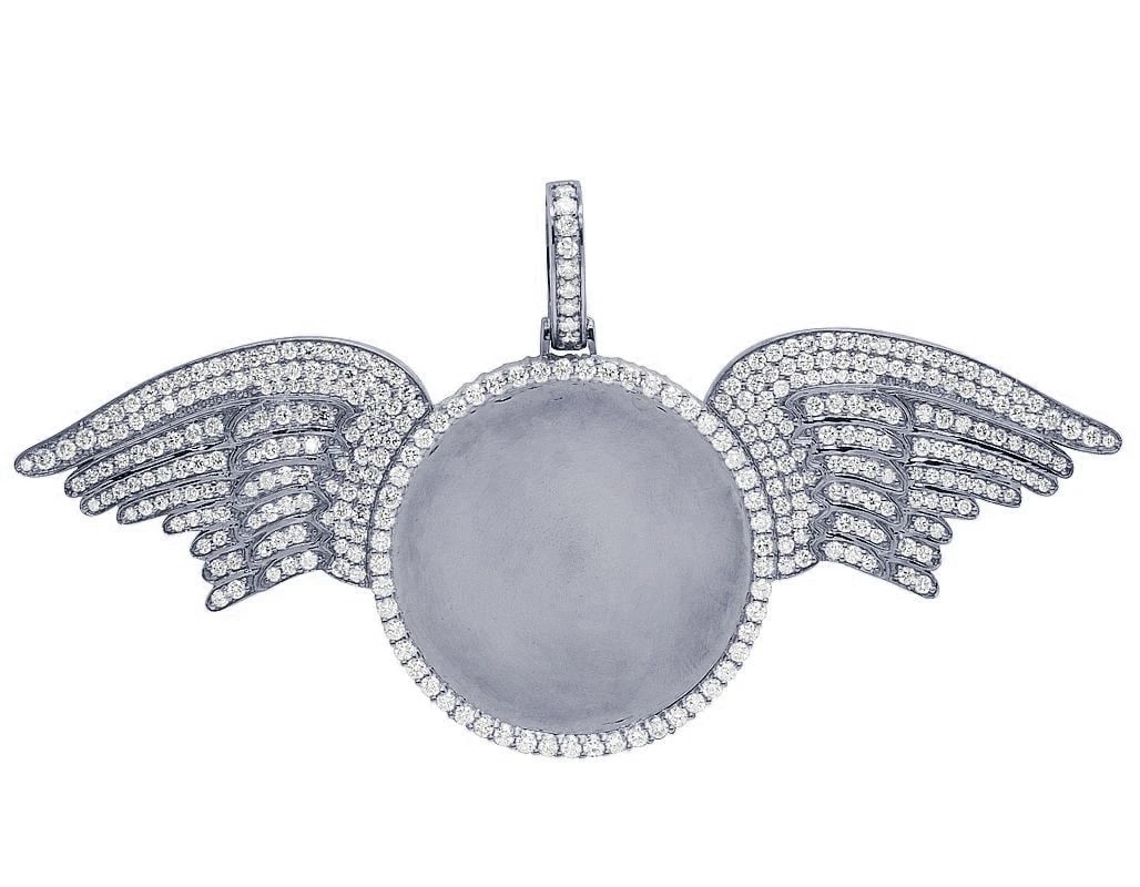 CIRCLE FRAME REAL DIAMOND PHOTO ENGRAVE WING MEMORY PENDANT (1 of 2)