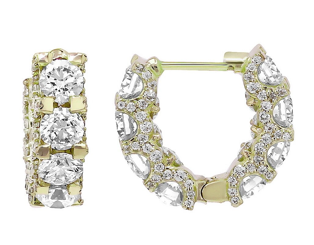 14K YELLOW GOLD INSIDE-OUT REAL DIAMOND HOOP EARRINGS (1 of 3)