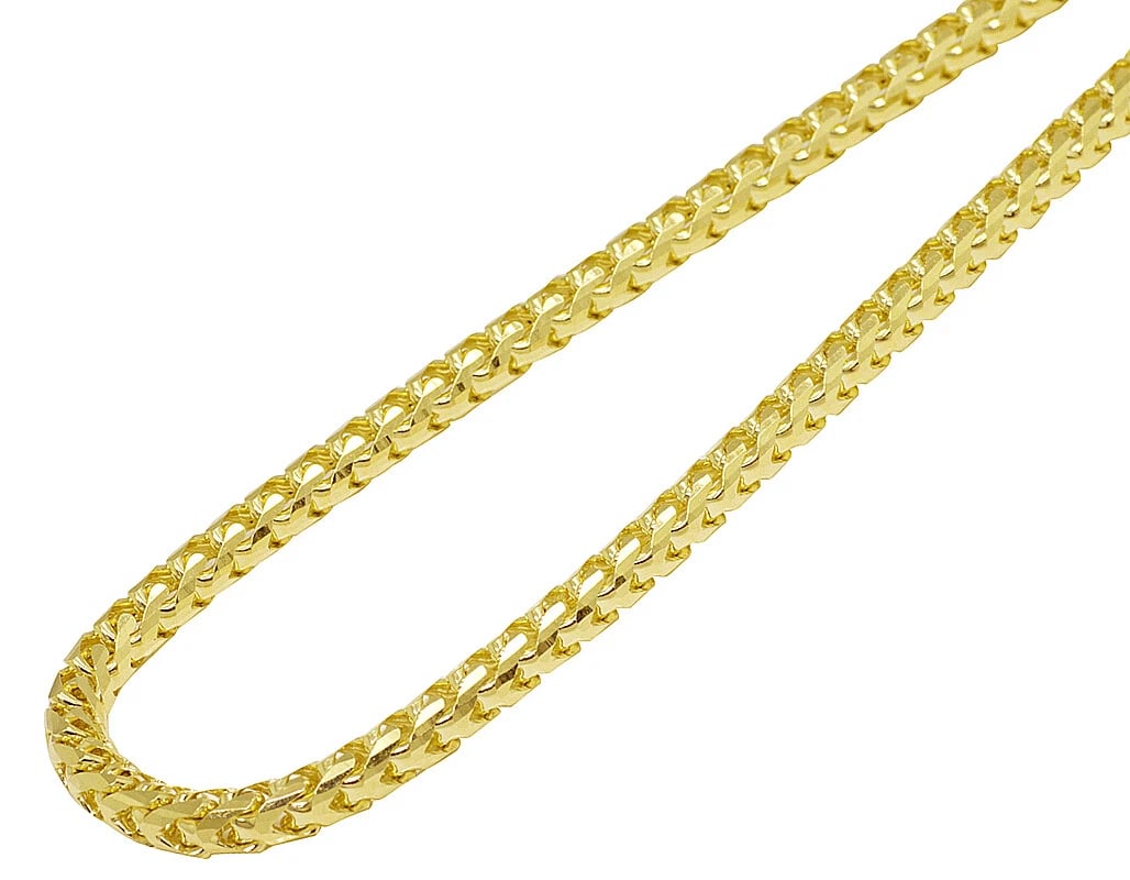 SOLID 10K YELLOW GOLD DIAMOND CUT FRANCO CHAIN NECKLACE: Solid 10K Yellow Gold Diamond Cut Franco Chain Necklace Brand: None Type: Necklace Material: 10k Yellow Gold Color: Yellow Gold Size: Necklace Length 20 in Accessories: None Accessories No