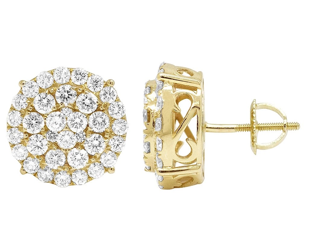 YELLOW GOLD 4 PRONG HALO FLOWER CLUSTER REAL DIAMOND STUD EARRINGS: Yellow Gold 4 Prong Halo Flower Cluster Real Diamond stud Earrings Brand: None Type: Earrings Material: 10k Yellow Gold Color: Yellow Gold Size: Dimension 14MM Accessories: None Accessorie