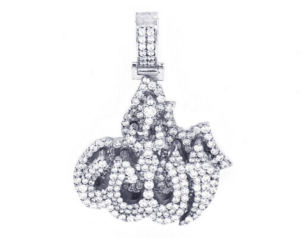 ALLAH REAL DIAMOND PENDANT WHITE GOLD: ALLAH Real Diamond Pendant White Gold Brand: None Type: Necklace Material: 14k White Gold Main Stone/Creation Natural Color: White Gold Size: Dimension 1.8" Accessories: None Accessories