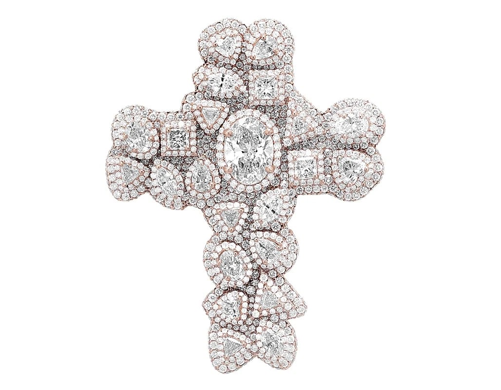 IGI 3 LAB SOLITAIRE N 20 REAL DIAMONDS CROSS PENDANT: IGI 3 Lab Solitaire n 20 Real Diamonds Cross Pendant Brand: None Type: Pendant Material: 14k Rose Gold Main Stone/Creation Natural Color: Gold Size: Dimension L2.5" , W1.9" Accessories: None