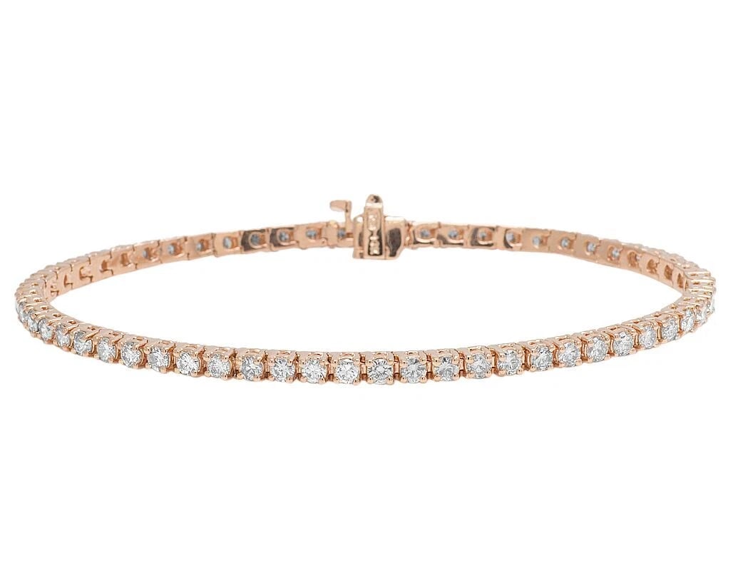 REAL 14K ROSE GOLD GENUINE SOLITAIRE DIAMOND TENNIS BRACELET: Real 14K Rose Gold Genuine Solitaire Diamond Tennis Bracelet Brand: None Type: Bracelet Material: 14k Rose Gold Main Stone/Creation Natural Color: Rose Gold Size: Dimension(s) 3MM, 8" 