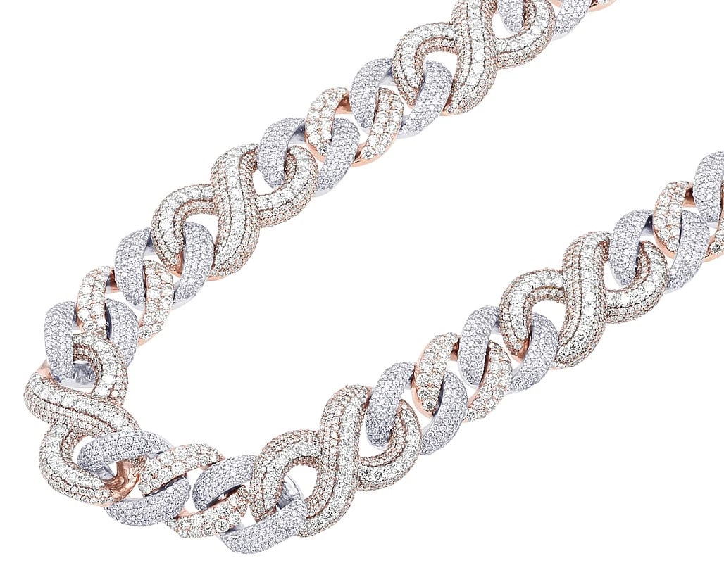 INFINITY REAL DIAMOND MIAMI CUBAN NECKLACE: Infinity Real Diamond Miami Cuban Necklace Brand: None Type: Necklace Material: 10k Multi-Tone Gold Main Stone/Creation Natural Color: Multi-Tone Size: Length 22" Width 16.0mm Accessories: None